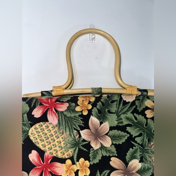 Vintage Hawaiian Black and Green Tropical Floral Tote with Handles - Picture 6 of 12